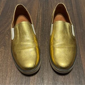 Bottega Veneta Gold Metallic Leather Slip-On Shoes, Size 39 / US 9